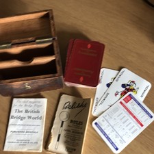 Rare Vintage - Wooden Playing Card Box with Cards & Bridge, Belisha Rule Books