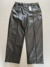 MARKS & SPENCER FAUX LEATHER TROUSERS SZ 12 SHORT WINTER BLACK WOMEN LINED