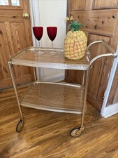 Vintage Drinks Trolley Cocktail 2 Tier Wood Effect Gold Christmas Bar Cart