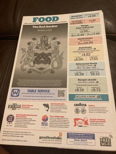 Wetherspoon menu the red - wetherspoon,
