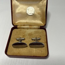 pair of vintage Hickok oval Silver Coloured cufflinks in their original box