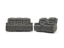 3&2 Electric Recliner Sofa Set Vinson | Grey Faux Leather USB , Drop Down Table