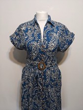 ZARA Long Shirt Dress With Belt XS Summer Blue White Printed Maxi