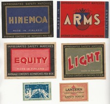 6 x Vintage Finland Safety Match Labels
