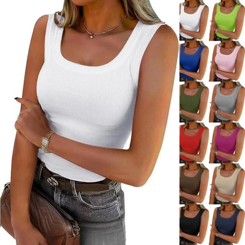 Ladies neck ribbed vest - ladies,
