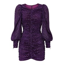 FOR LOVE & LEMONS NWT Long Sleeve Metallic Dot La Villette Mini Dress *Violet XS