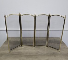 Brass Effect Folding Fire Screen 4-Panel Mesh Fireplace Spark Guard 1970s Retro