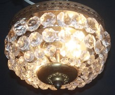 VINTAGE CHANDELIERS, 4 MATCHING GLASS BAG CEILING LIGHTS, PLAFONNIERS (NV28)