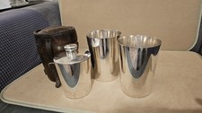A WILLIAM HUTTON AND SONS   SILVER PLATED BEATERS FLASK AND BEAKERS SET