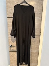 ladies black open front button abaya sleeve detail dubai dress size 54