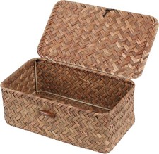 FEIALNDUO Wicker Shelf Baskets with Lid,Seagrass Storage Basket Bins Rectangula