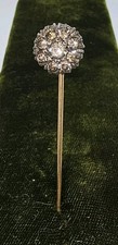 Antique Edwardian Gold Plated Brass Stem And Rhinestones Tie Stickpin