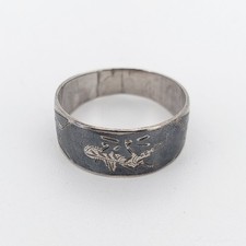 Vintage Siam Ring Sterling Silver Dancer Thai Black Enamel Adjustable Size O-T