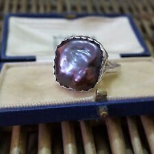 925 Sterling Silver Ring, Natural Black Baroque Pearl, Size R.5 US 8.75 