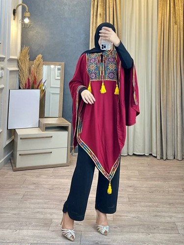 Red embroidered palestinian - red,