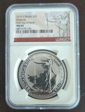 2019 1oz Silver Britannia Coin NGC  MS69 First Day of Issue