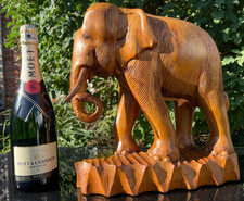 Vintage Large Heavy Hand Carved teak Wooden Elephant Statue 3.8kg made Thailand