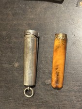 9CT GOLD MOUNTED CHEROOT HOLDER & STERLING SILVER CASE VICTORIAN 1900