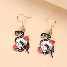 1 Pair of Stunning Gothic Steampunk Design Skull & Snake Metal Earrings FREE P&P