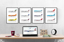 Aeroplane Boeing Airbus Jet Set Of 4 Prints Pictures Wall Art Poster