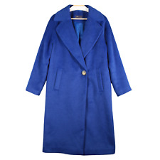 M&S Long Coat Size UK 12 Cobalt Blue Single Button Overcoat Furry Texture