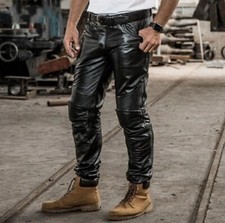 Mens Pure Black Leather Pants