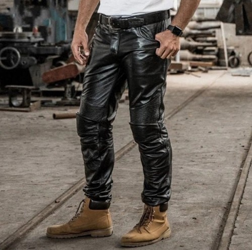 Mens pure black leather pants - mens,