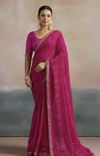 Magenta bandhani saree - magenta,