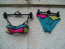 Power Flower  Pastel Black Trim Lined Padded Wired Removable Strap Bikini