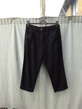 Bhs Navy Blue Linen Viscose Blend Tapered Leg Cropped Trousers UK 10 New