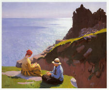Two Girls on Cliffs Laura Knight vintage print 1980s in 11 x 14 inch mount