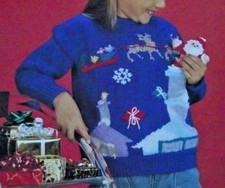 CHILDREN CHRISTMAS JUMPER/SWEATER SANTA CHIMNEY POCKET KNITTING PATTERN 24"-32"