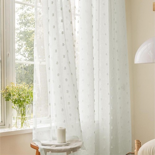 Sheer curtain boho pompom - curtain,