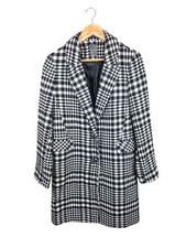 Primark Black White Houndstooth Coat Overcoat Wool Blend Size 10 Classic