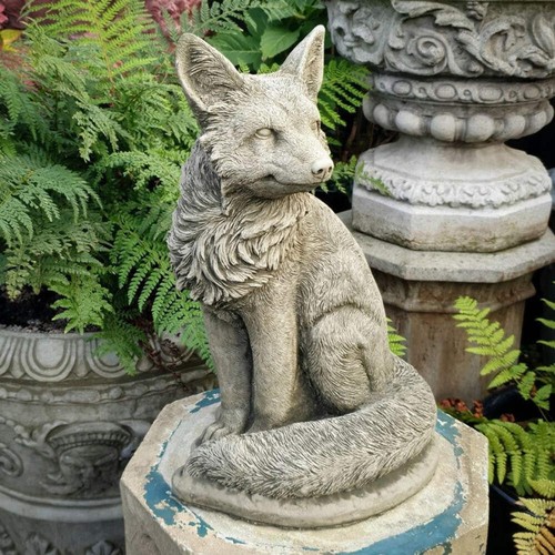 Stone cast fox garden - stone,