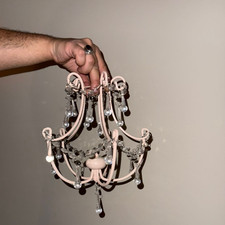 Vintage Pink Mini Chandelier – Shabby Chic Crystal Pendant Light for Bedroom or