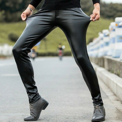 Mens faux leather pants black - faux,
