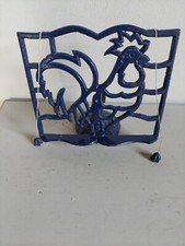 Cook Book Stand Rooster Blue Cast Iron Adjustable 24cm Tall Page Holders