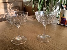 2 Antique Victorian Edwardian  Double Petal Cut Bowl Champagne Coupes Glasses