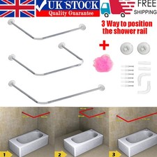 Shower Curtain Rod U & L Shape Corner Rail 25mm Diameter Pole Bath 3 Way Chrome