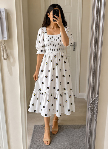 White floral square - white, neck
