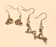 Tibetan silver pumpkin theme Halloween earrings in a choice of 2 designs, fun