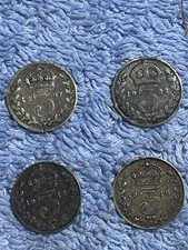 Four 0.925 Silver 3 Pence Coins Various Years