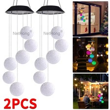 2pcs Color Changing Solar Power Wind Chime Ball Waterproof Outdoor Decor Light