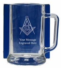ENGRAVED MASONIC GLASS TANKARD
