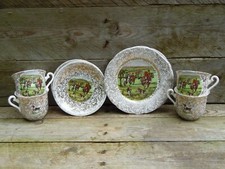 Vintage Ashley Hunting Scene Fine Bone China 14-Piece Tea Set w/ 22kt Gold Gilt