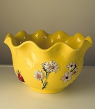 Anthropologie Yellow Floral Ceramic Plant Pot Planter