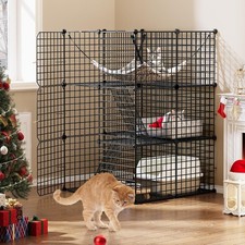 Cat Cage Indoor DIY AUCTION Cat Enclosures 3 Doors 2 Ladders Playpen 3-Tiers