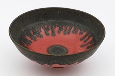 MARTIN SILBER SMALL RED & BRONZE LUCIE RIE STLYE STUDIO POTTERY PORCELAIN BOWL