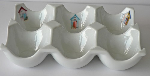 Beach hut design ceramic egg - hut,